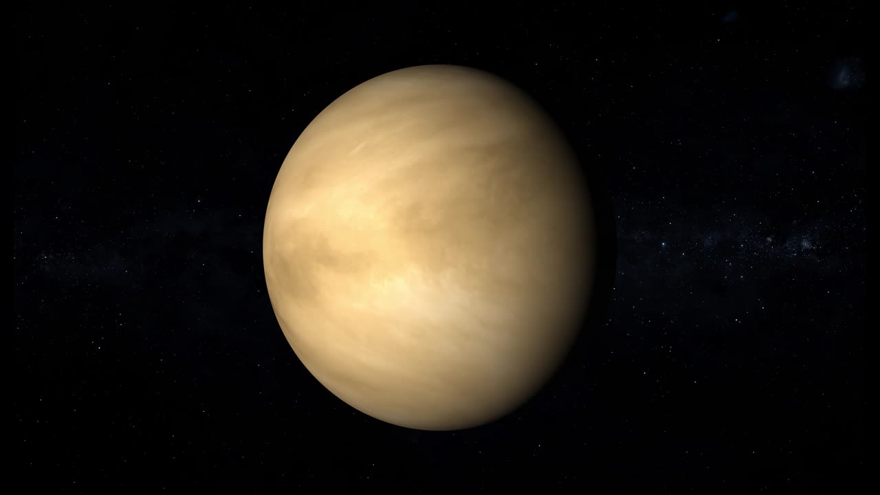 el planeta venus realista girando en el espacio, entre las estrellas, bucle 4k