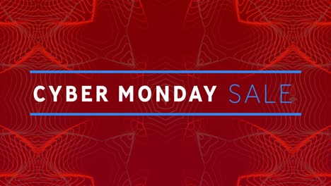Animation-of-cyber-monday-sale-text-banner-against-seamless-kaleidoscopic-pattern-on-red-background