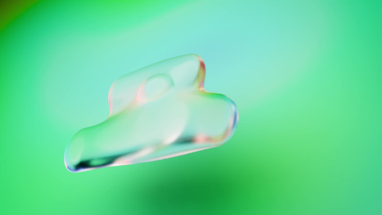 Abstract Iridescent Fluid Shape Floating on Green Background