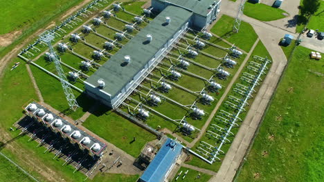 natural gas pumping station facilities from above, aerial view