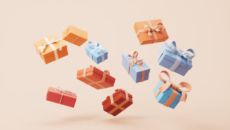 cartoon style gift boxes with yellow background, 3d rendering.