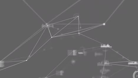 digital animation of network of connections and data processing against grey background