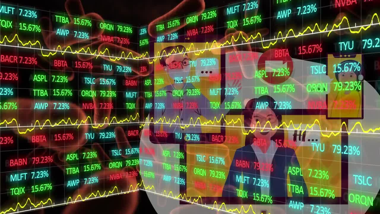 바이러스 세포에 대한 데이터 처리의 애니메이션