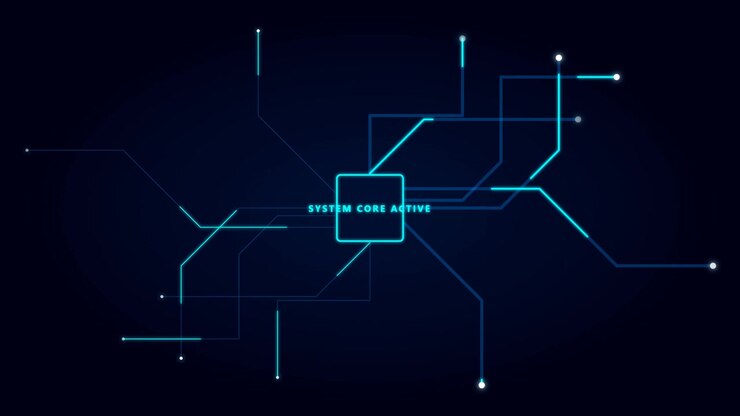 Digital Circuit Board Animation with System Core Active Text