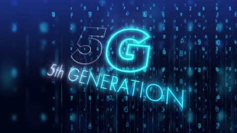 animation of flickering 5g 5th generation text over glowing numbers changing