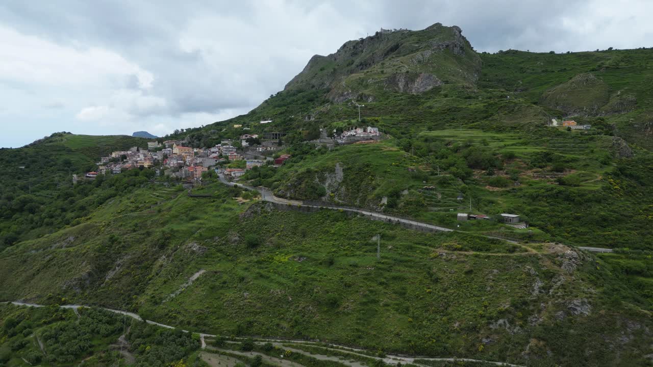 Aerial drone footage of the Sanctuary of Madonna dell’Aiuto, Sicily: hilltop church with scenic views over valleys and countryside. Perfect for travel, faith, and cultural projects