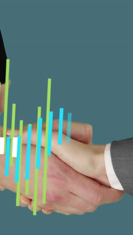 animation of financial data processing over business people shaking hands