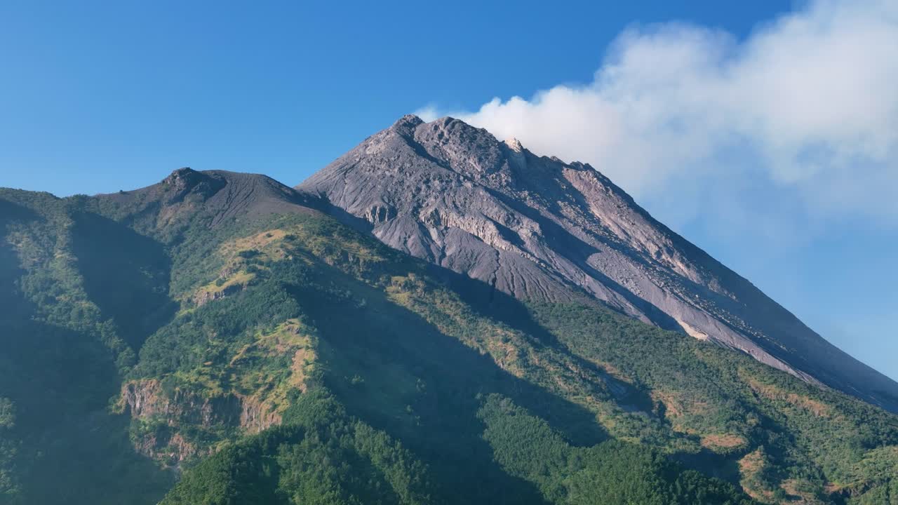 Aerial Shot Of Merapi Volcano Erupting Volcanic Smog
