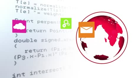 animation of data processing with globe over icons