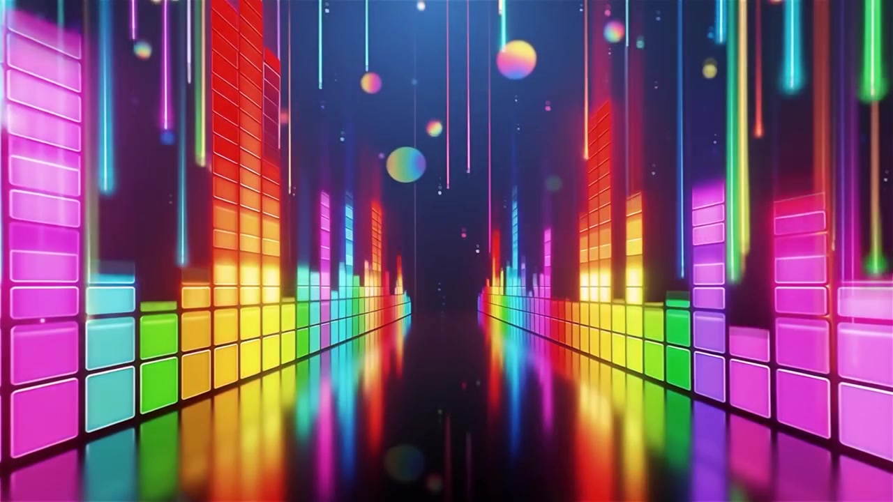 Futuristisk regnbuefarvet neon musik equalizer visualisering baggrund.