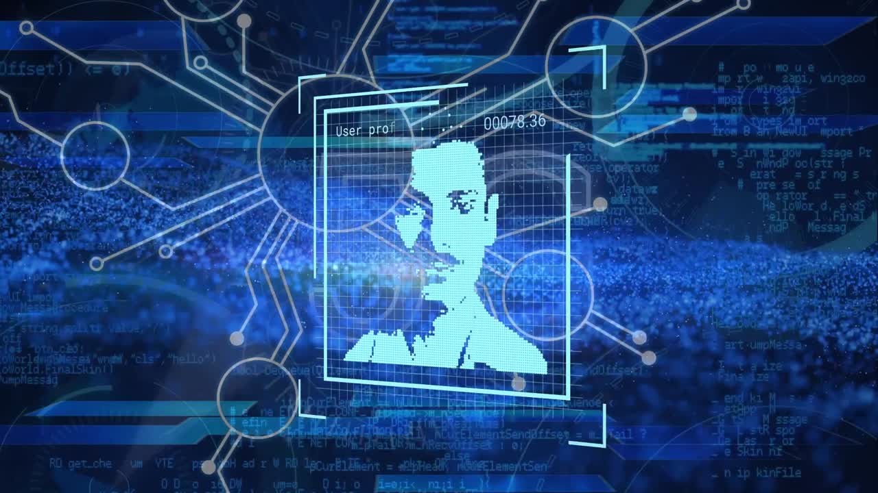 animación de la red de conexiones y la interfaz digital sobre un fondo negro