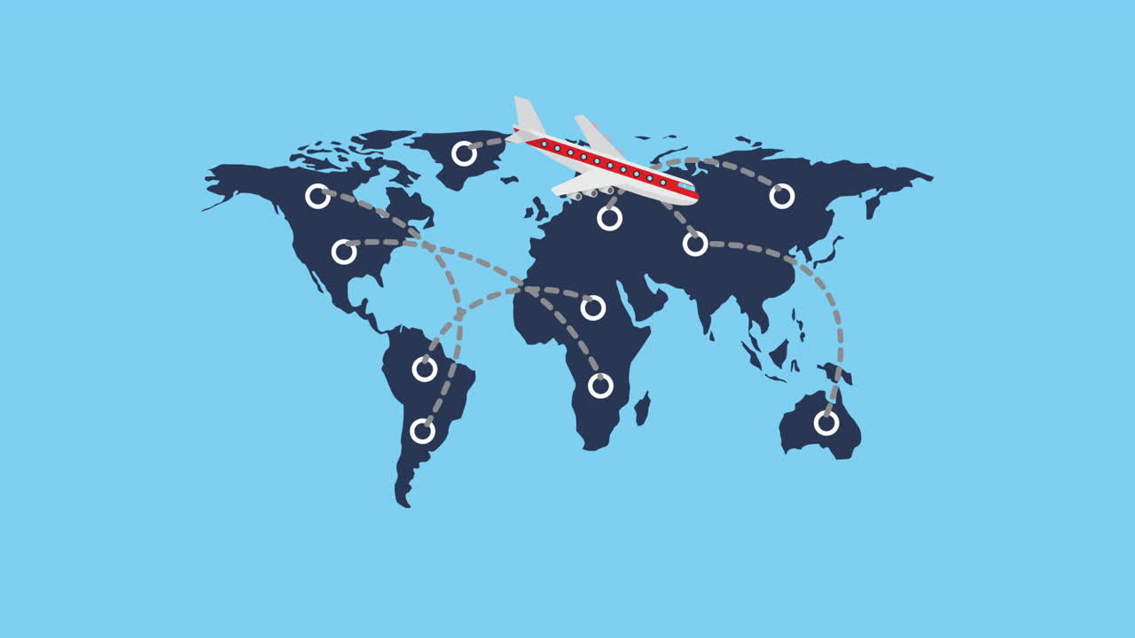Airplane flying transport with world map | Premium Stock Video Footage