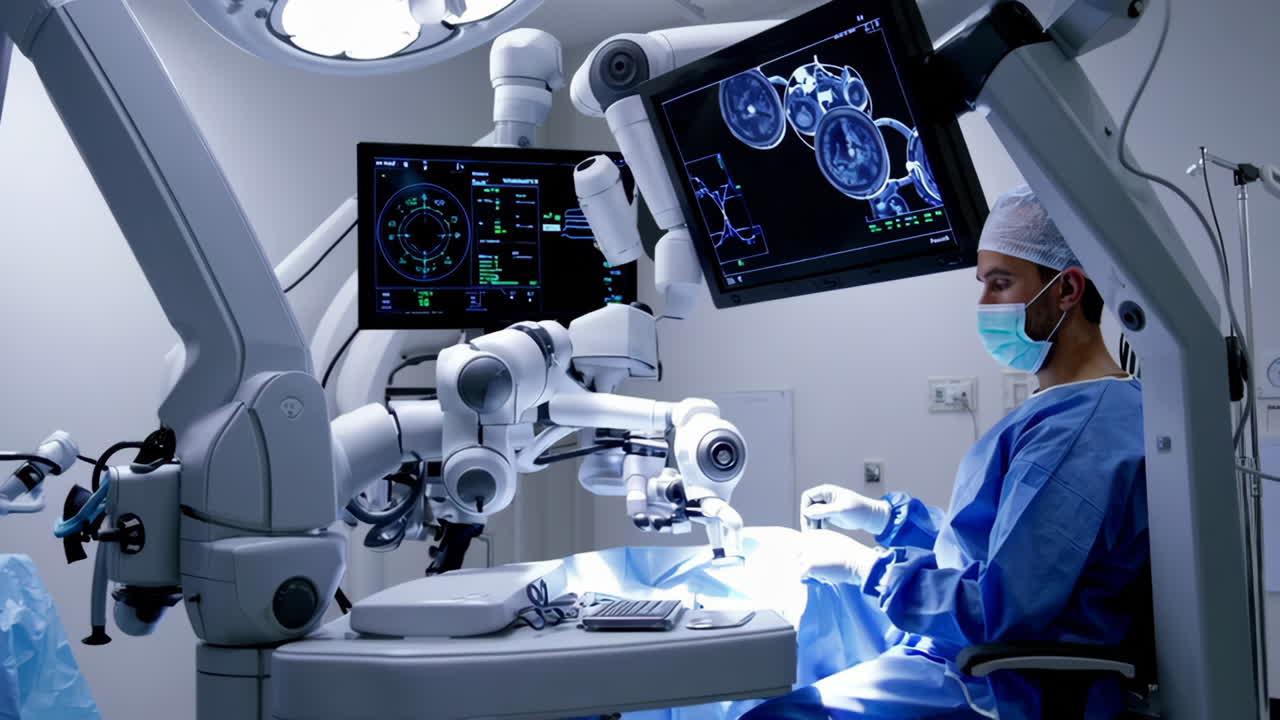 cirugía robótica en una sala de operaciones