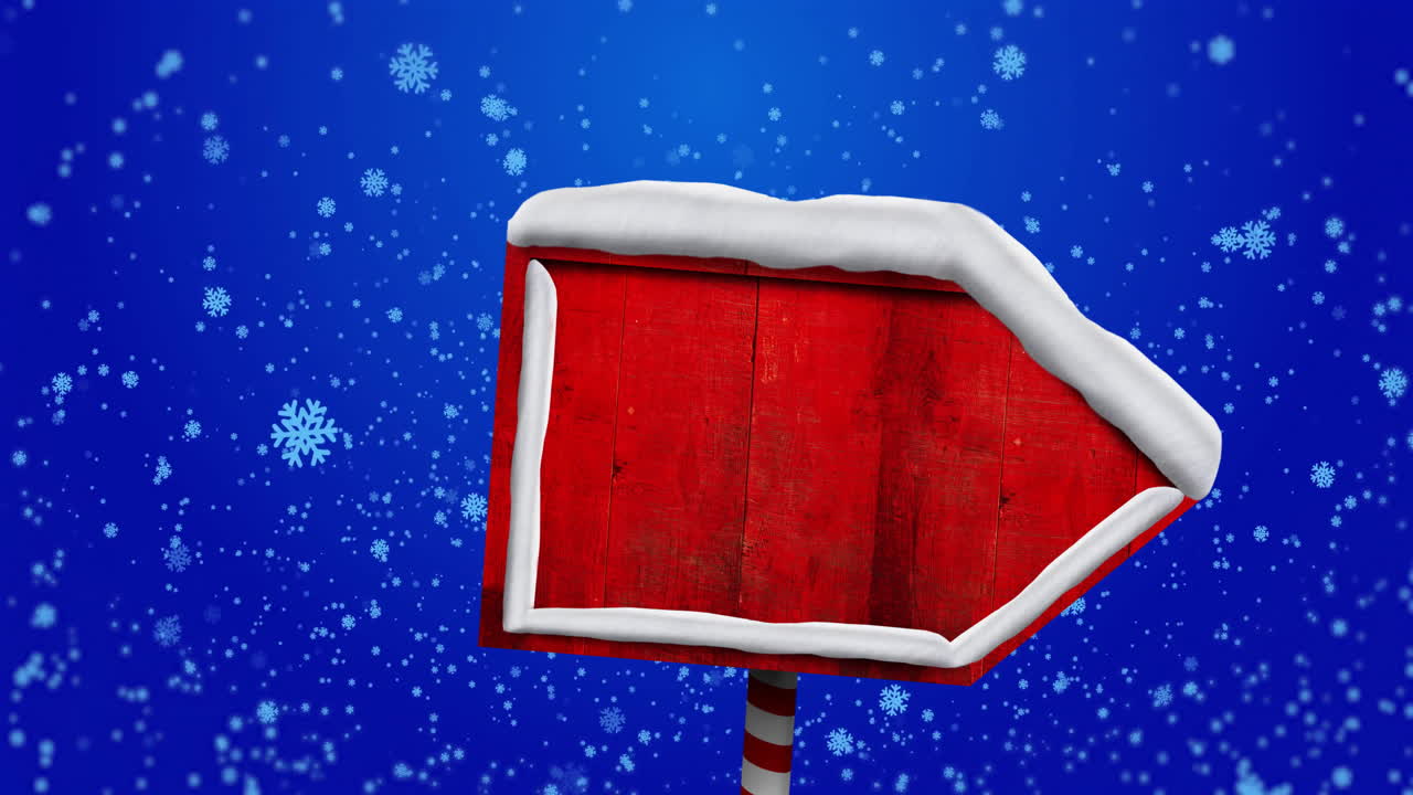 눈이 내리는 위에 복사 공간과 함께 나무 표지판의 애니메이션