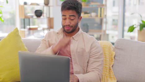 Müde,-Gähnend-Und-Mann-Mit-Laptop-Auf-Dem-Sofa