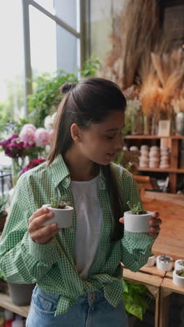 woman shopping for succulents in a floral shop