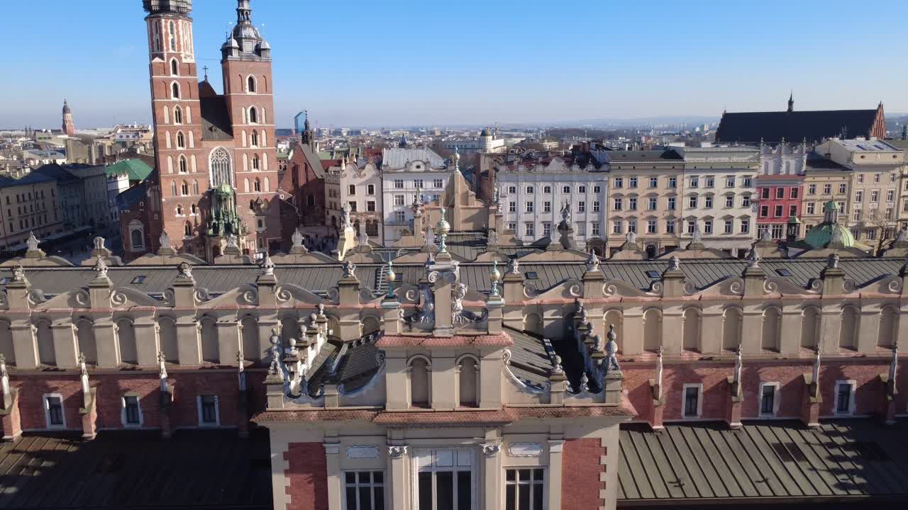 Aerial View of Krakow Main Market Square with St. Mary's Basilica and Cloth Hall