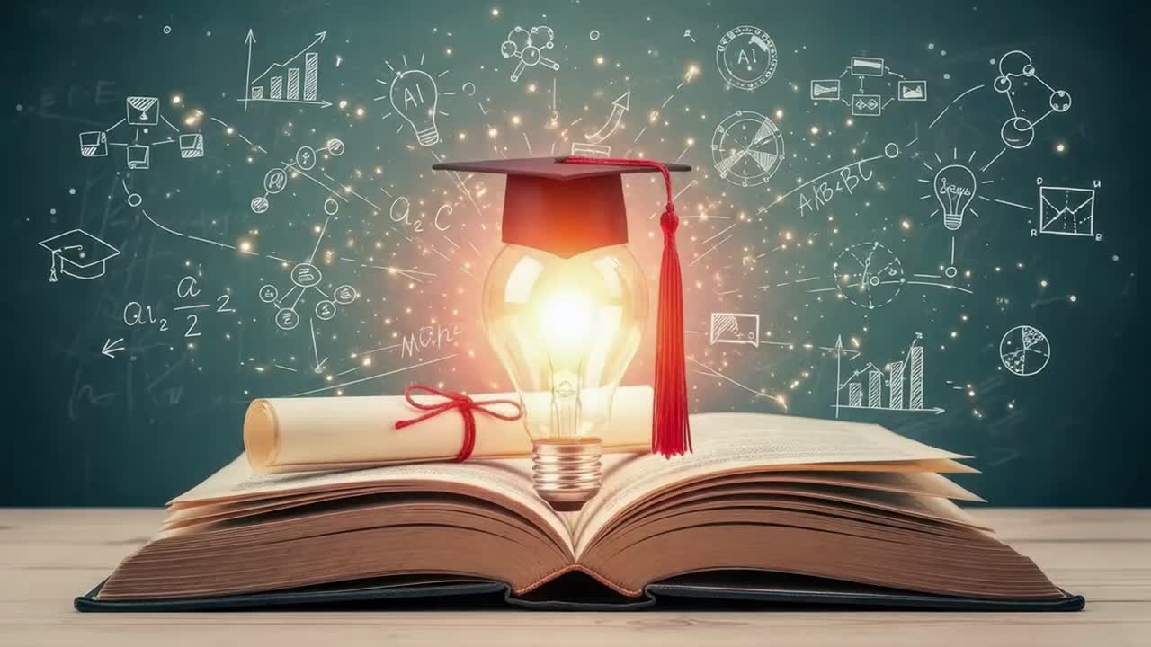 Bright Idea for Higher Education Symbolized by a Lightbulb with a Graduation Hat