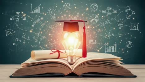 bright idea for higher education symbolized by a lightbulb with a graduation hat