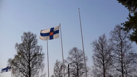 Official-state-flag-of-Finland-and-ensign-arms-waving-in-slow-motion