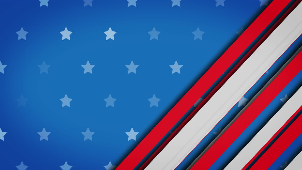 Animação da bandeira dos EUA com estrelas brancas em azul e listras brancas e vermelhas em loop contínuo.