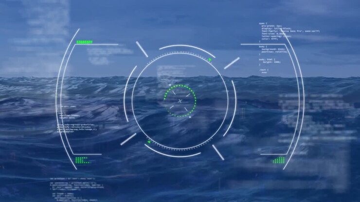 Animazione di mirino ed elaborazione di dati sul mare