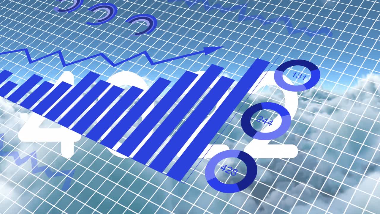 밀집된 구름에 대한 로딩 서클에 대한 그래프로 변하는 숫자의 애니메이션