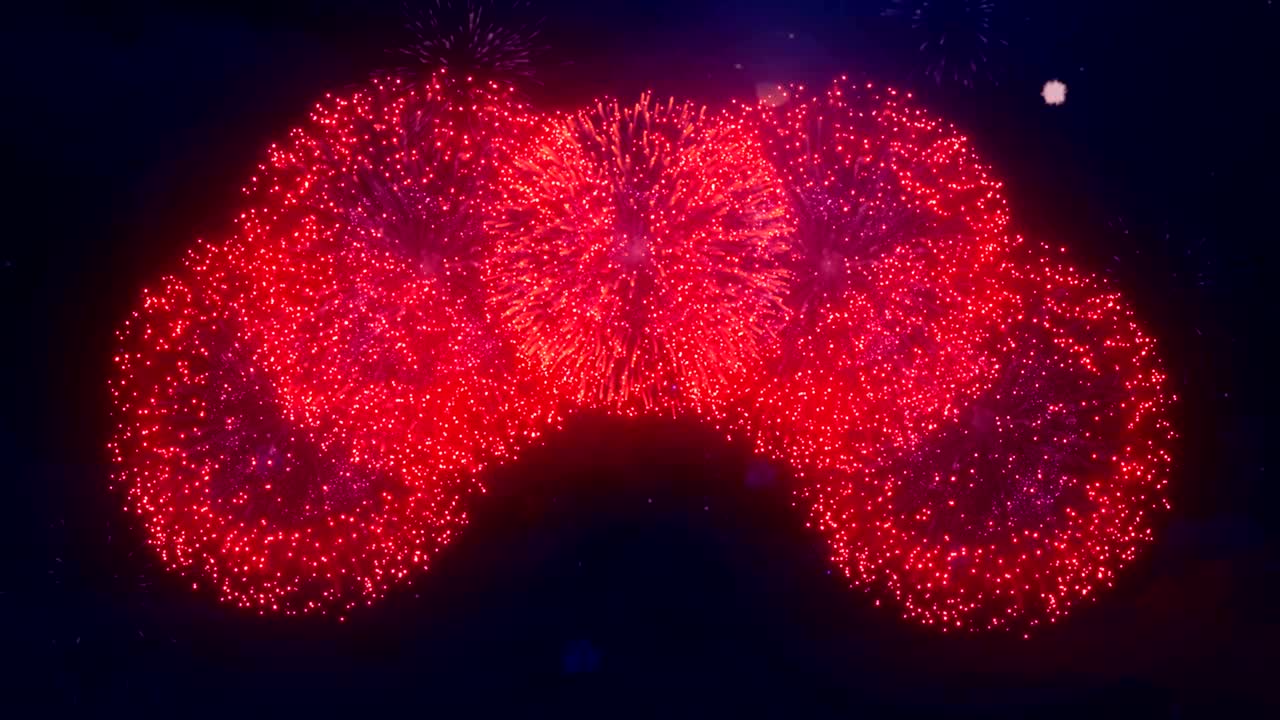 Red Blue Gold Sparkles Composition star sky Firework Display Composition Seamless Loop Background for birthday, anniversary, celebration, Holiday, new year, Party, event and celebrations,