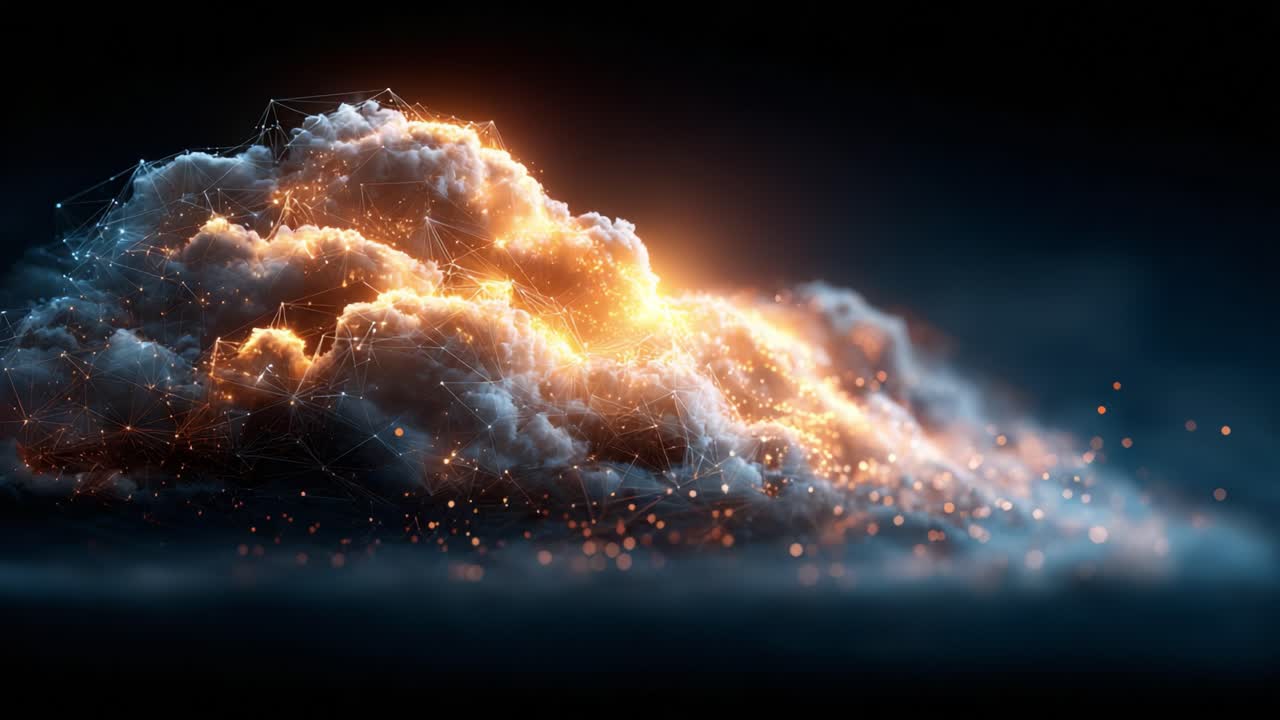 A Stunning Visual Display of Energetic Clouds Illuminated by Glowing Light with Abstract Connections, Creating a Dreamlike Atmosphere of Wonder and Mystery