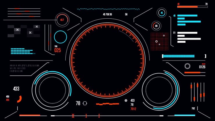 Futuristic user interface with HUD and infographic elements.
