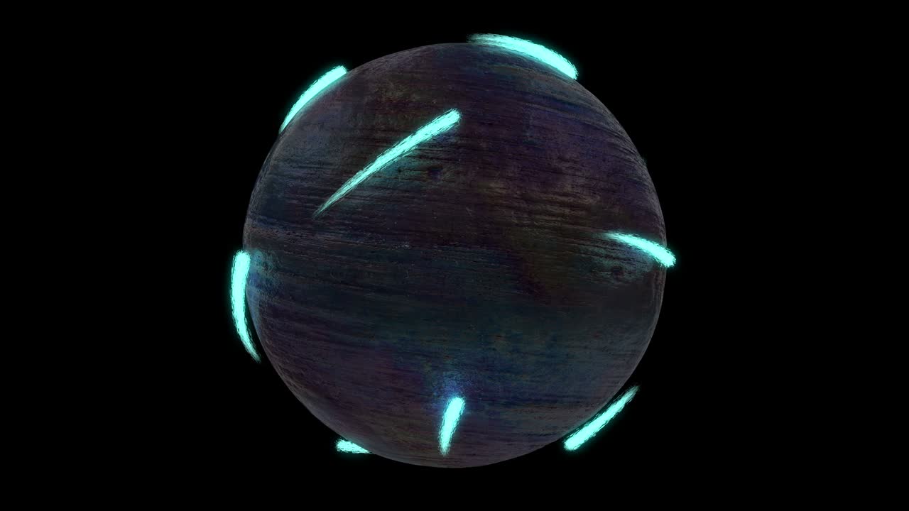 알파 채널을 가진 미래의 공, 구를 중심으로 움직이는 네온 입자, 원활한 패턴.