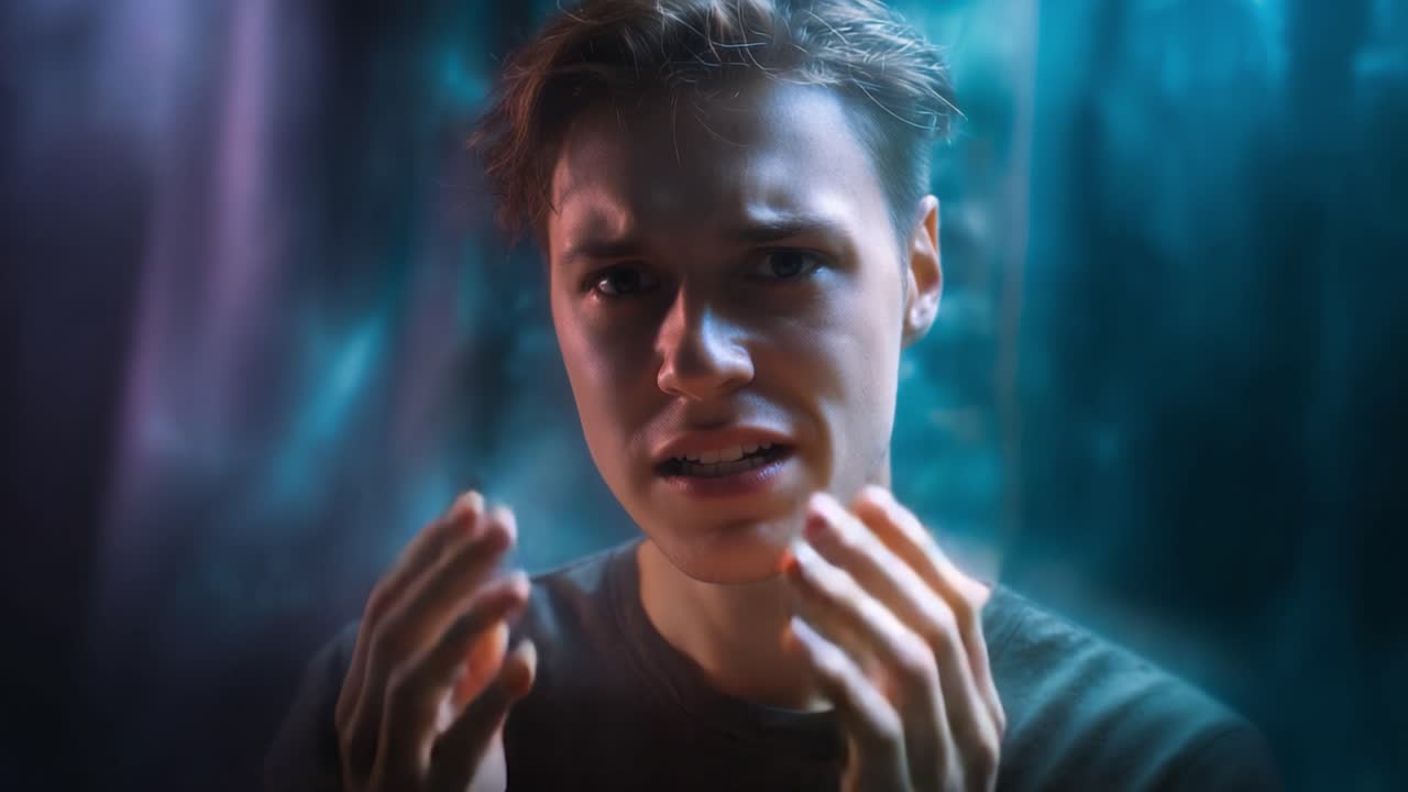 Un viaggio visivo attraverso le emozioni: catturare la transizione dalla disperazione alla consapevolezza in una serie di ritratti espressivi con intense espressioni facciali.