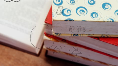 animación de una pila de libros sobre ecuaciones y fórmulas matemáticas.