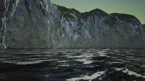 majestic cliffs rise over tranquil waters in a serene coastal landscape