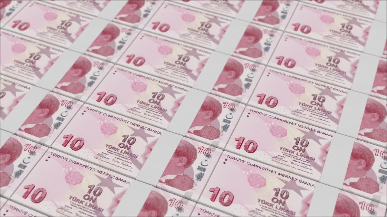 Bir para basım makinesi tarafından basılan 10 Türk Lirası banknotları