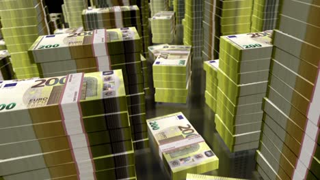 animación en bucle de paquetes de billetes de dinero en euros en vuelo en 3d