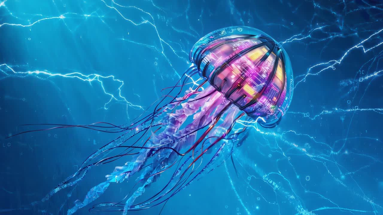 Kybernetisk bioluminescerende manet i et elektrisk miljø