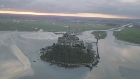 Drone-aerial-shot-of-Mont-Saint-Michel-in-Normandy-France