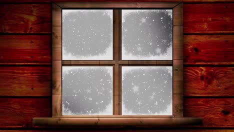 Animación-De-Una-Ventana-De-Madera-Sobre-La-Nieve-Cayendo