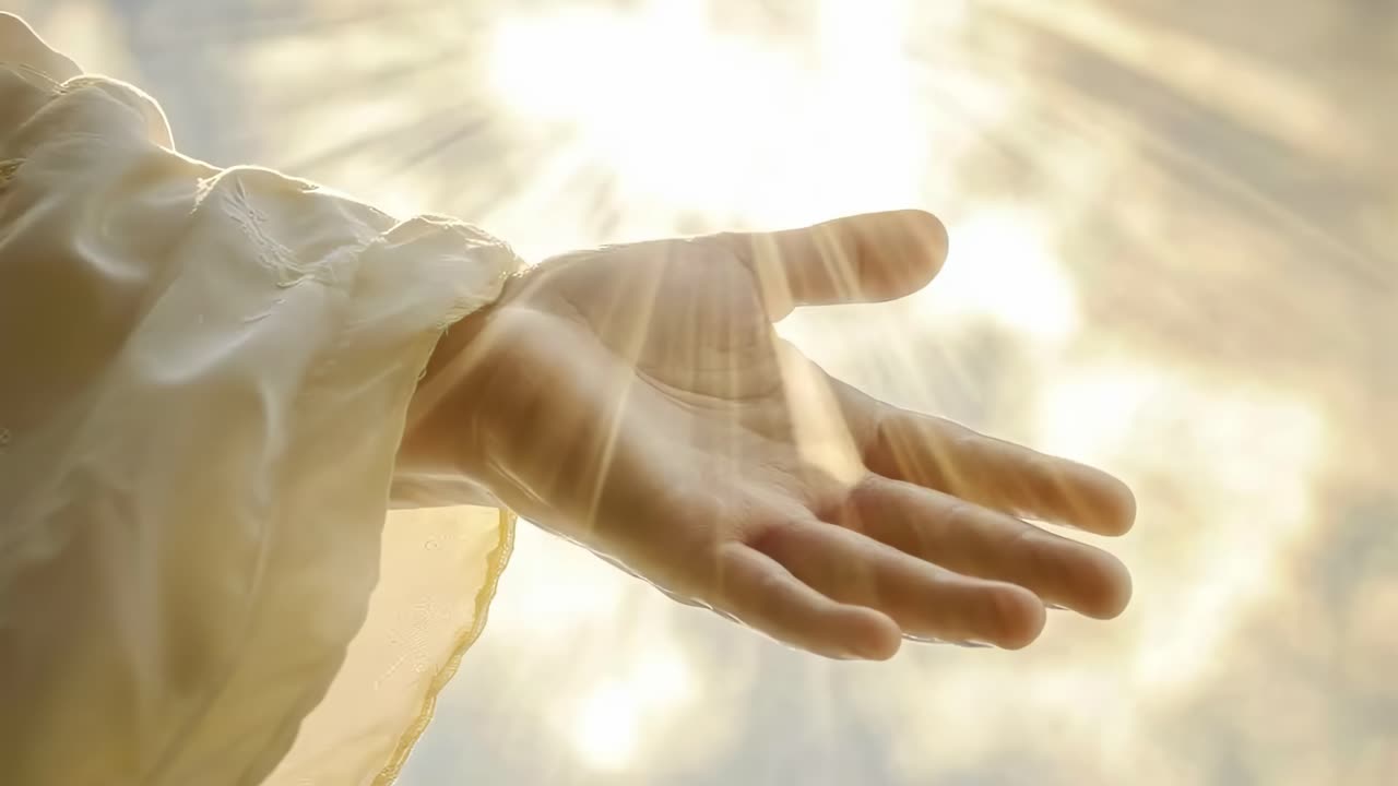 Un video a tema divino mostra una mano tesa verso la luce