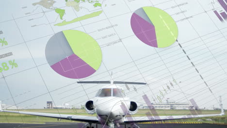 animación del procesamiento de datos estadísticos contra el avión en un aeropuerto