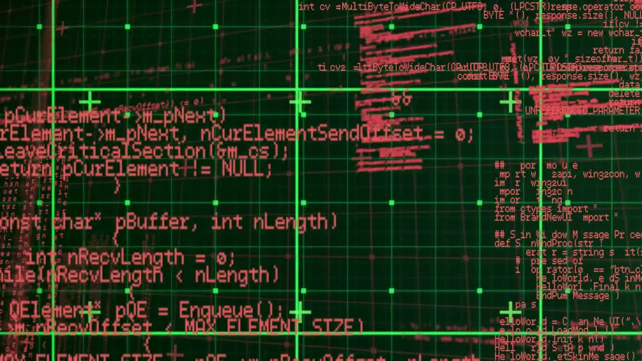 анимация красной обработки данных по сетке