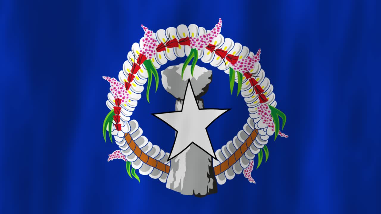 Northern Mariana Islands flag country animation 3D symbol design waving in wind movement national patriotism world culture emblem banner republic Pacific Ocean white star blue