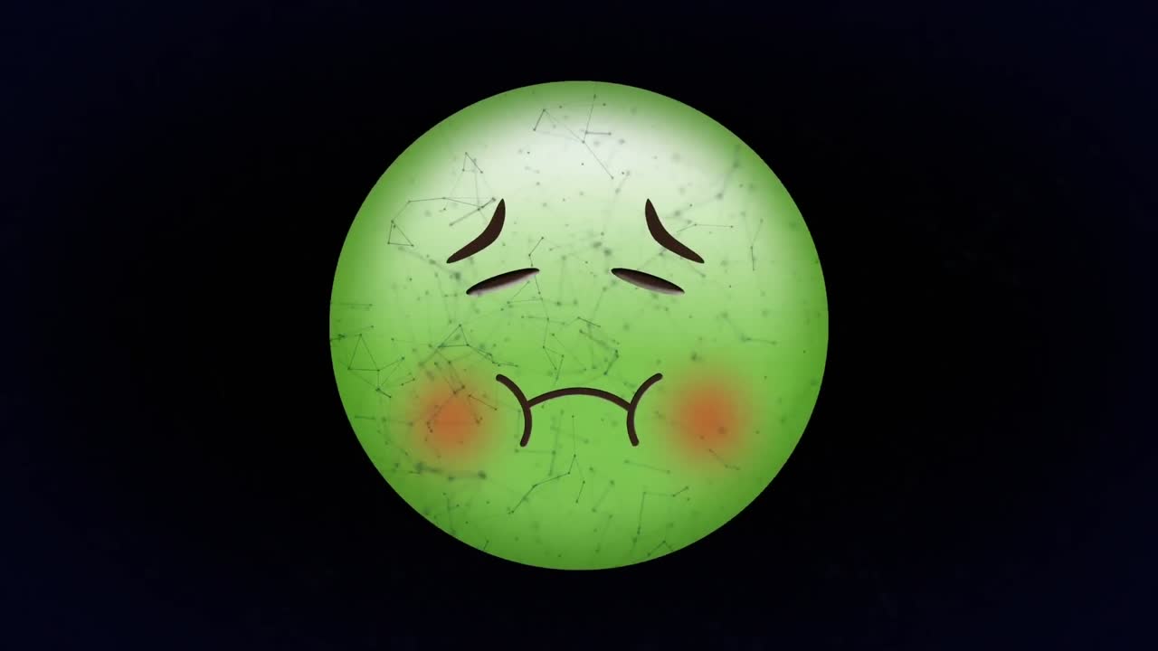 검은색 배경의 이모지 아이콘을 통해 연결 네트워크의 애니메이션