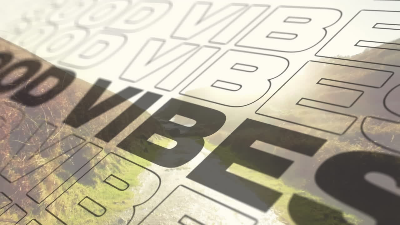 анимация слова вибрирует в диагональном повторении движется по солнечной дорожке в сельской местности