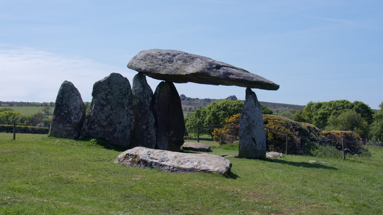 Tilting up shot of Pentre Ifan Burial chamber at Nevern