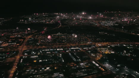 night fireworks display above city, stable wide shot