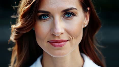 hermosa mujer con ojos azules sonriendo a la cámara