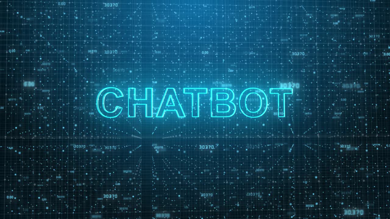 Digital netværksbaggrund med glødende chatbot-tekst