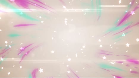 Animation-of-white-stars-falling-over-swirling-pink-and-blue-on-white